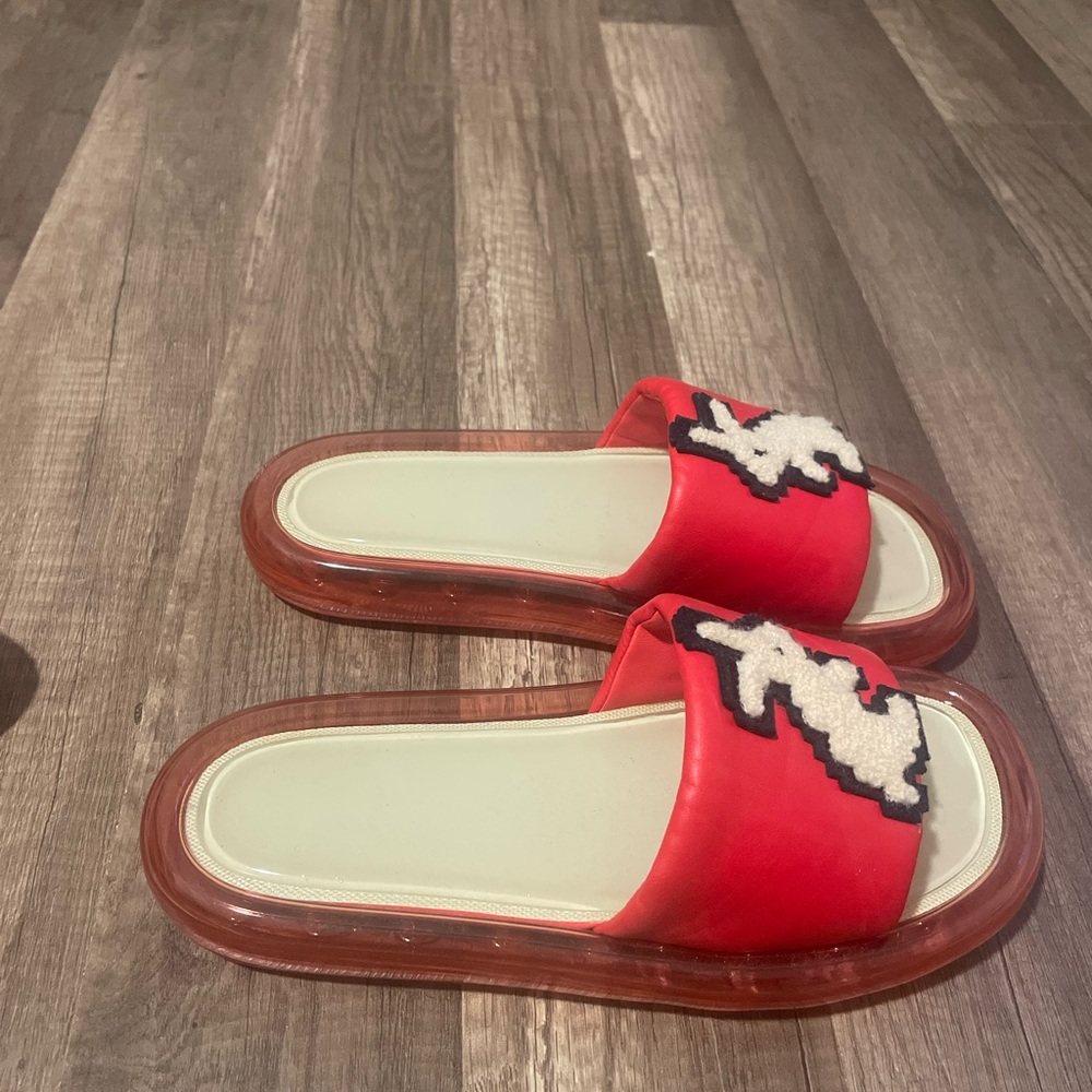 Tory Burch Red and White Slide Sandals